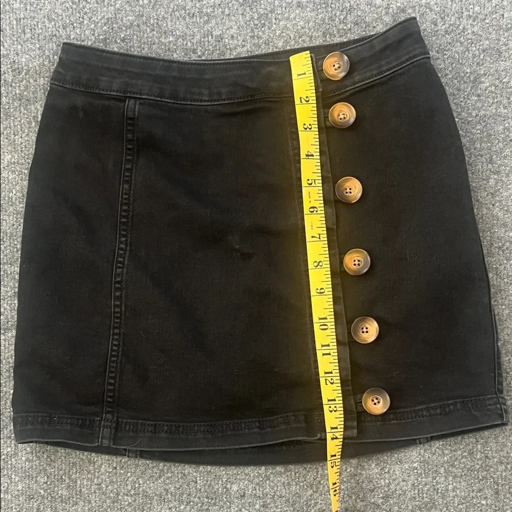 Free People Black Denim Button Front Mini Skirt Size 2